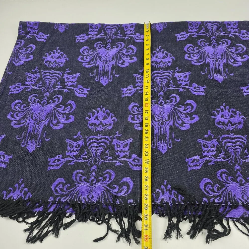 Disney Parks Scarf One Size Purple Black Haunted Mansion Reversible Fringe‎